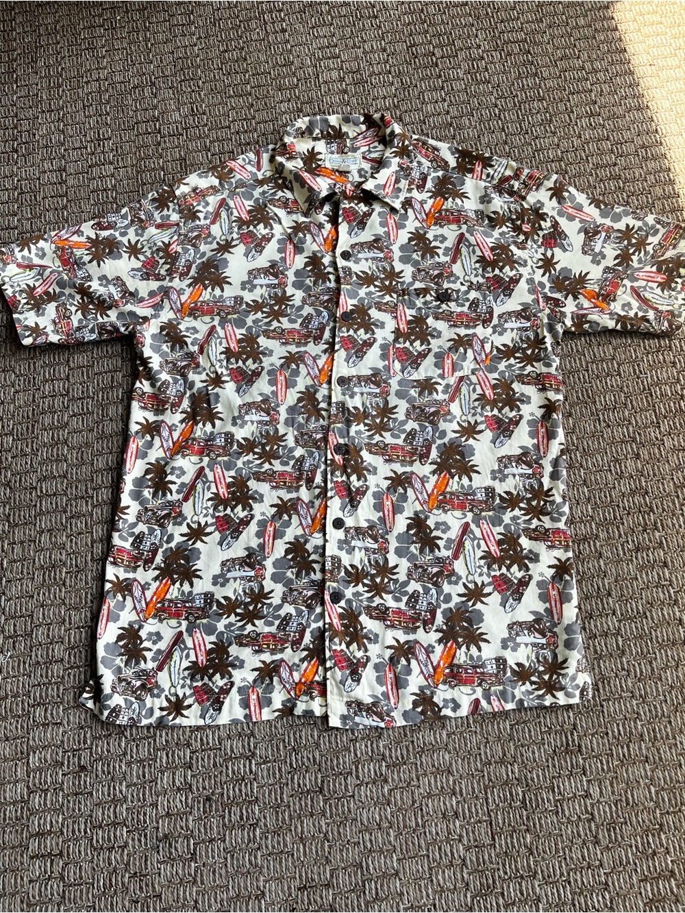 Vintage Ocean & Coast Surfboard Island Print Men's Casual Button Shirt